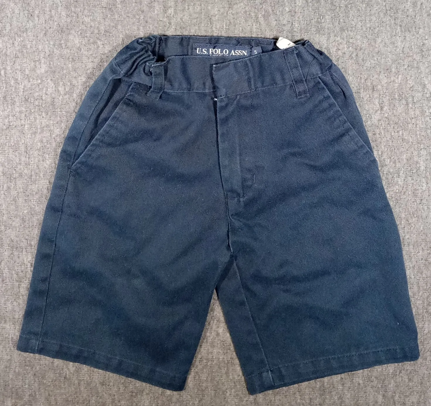 Product image for Boy's US POLO ASSOCIATION Twill Shorts Size 5 Navy Blue Elastic Waist Clasp Closure