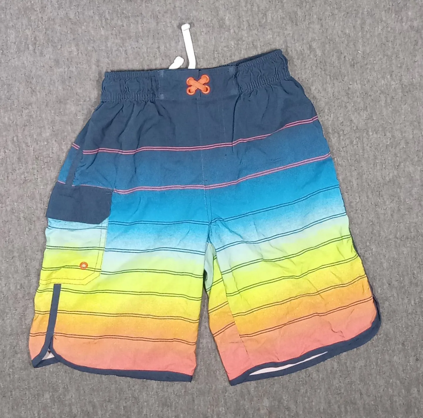 Product image for Boy's Wonder Nation Fashion Swim Trunks Shorts Size 10-12 Navy Blue Orange Stripe