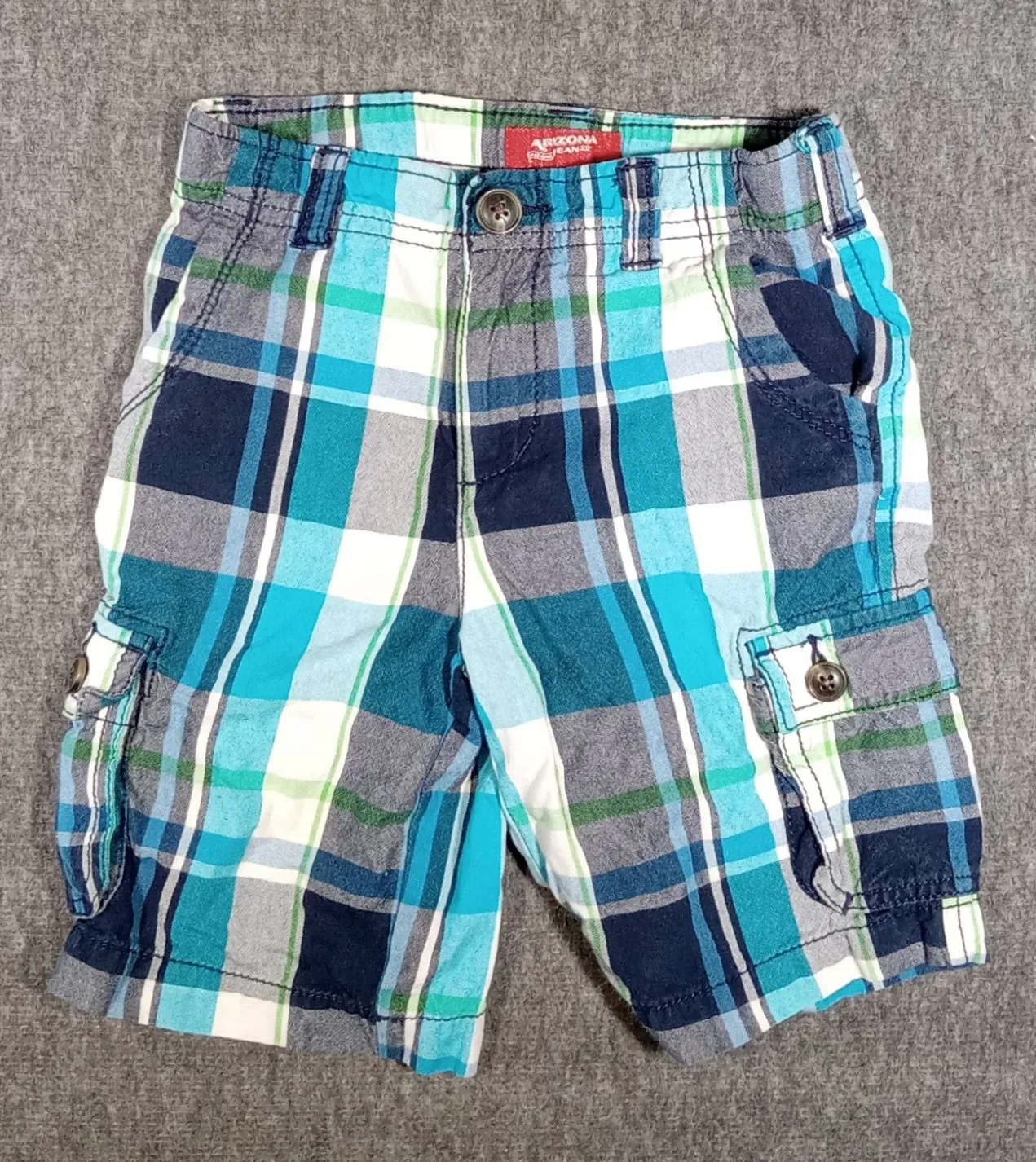 Product image for Boy's ARIZONA JEANS Shorts Size 5 Plaid Blue White Green Adjustable Waist 