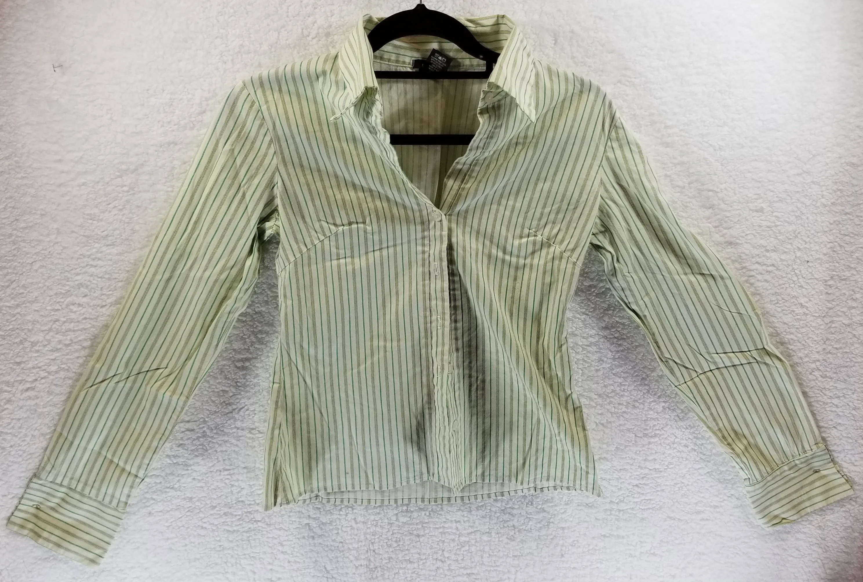 Product image for Rue 21 Green Pin Stripe Long Sleeve Blouse Size S