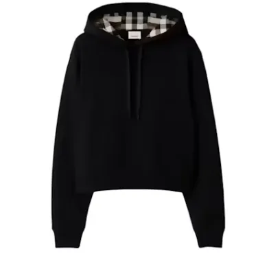 Product image for Burberry Talley Embroidery Logo Check Hooded Sweatshirt | Black | L | $760+