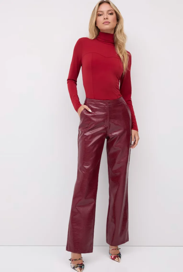 Product image for NWT NY&Co Faux-Leather Crocodile Straight-Leg Red Pants Size XL
