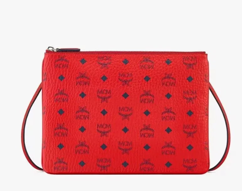 Product image for MCM Candy Red Visetos Medium Crossbody Pouch | (MYZFSTA07XC001) | (#540012507010017)