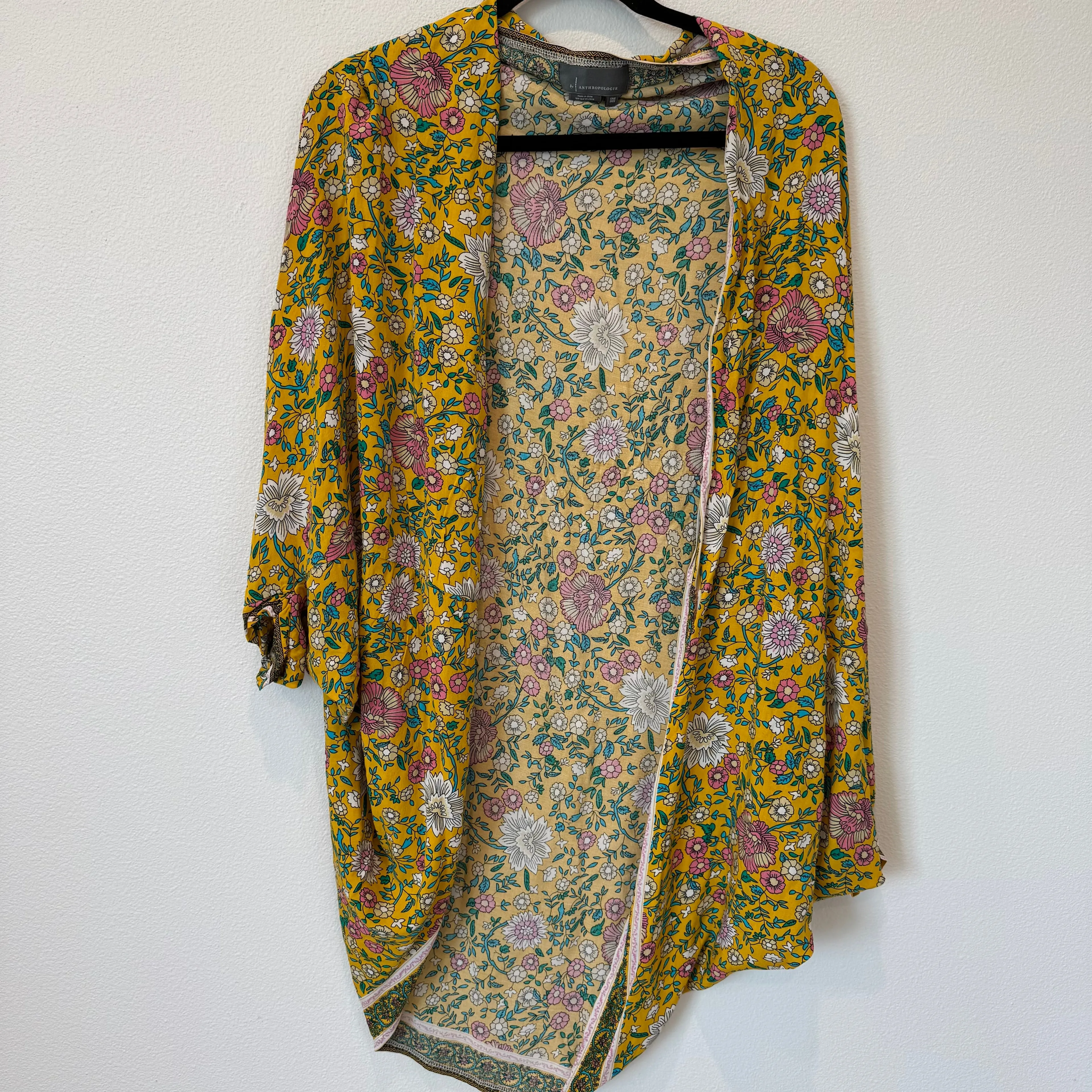 Product image for # 48 Anthropologie Yellow Floral Kimono OS
