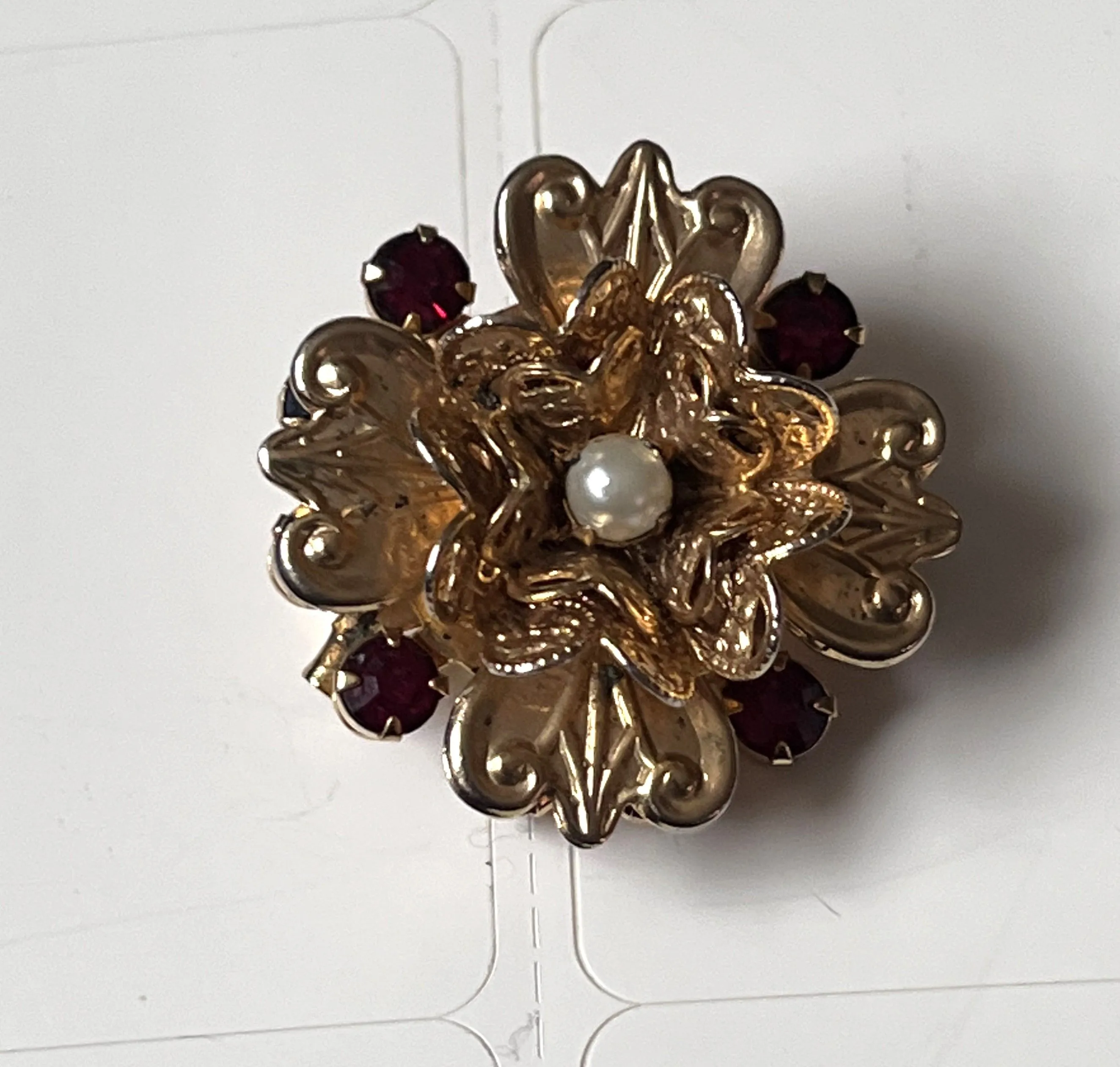 Product image for #8A Vintage Signed MCM Floral Changeable Color Rhinestone Brooch Pin