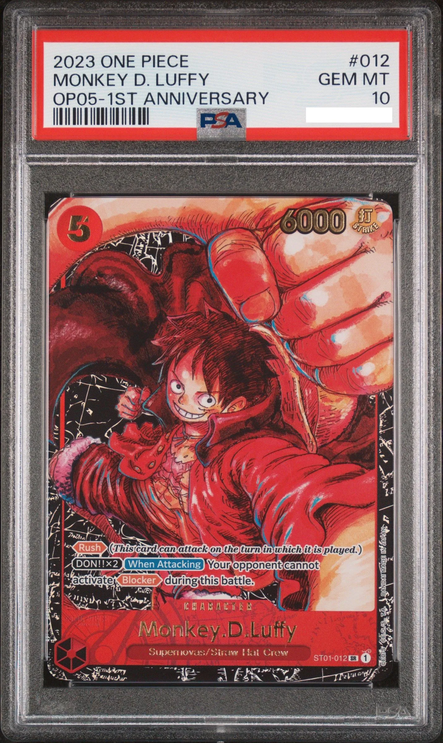 one piece card game st01-012 Monkey D. Luffy 1st Anniversary ST01-012 PSA 10 main image 1