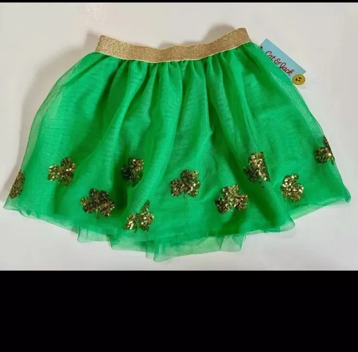 Product image for Cat & Jack Girls' Green Shamrock Tutu Skirt size L (10/12)