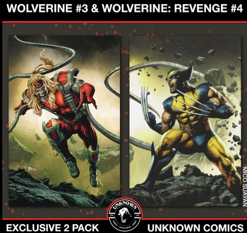 Product image for [2 Pack] Wolverine #3 & Wolverine: Revenge - Red Band #4 Unknown Comics MICO SUAYAN Connecting Cover Exclusive Virgin Var [Polybagged] Explicit Conten