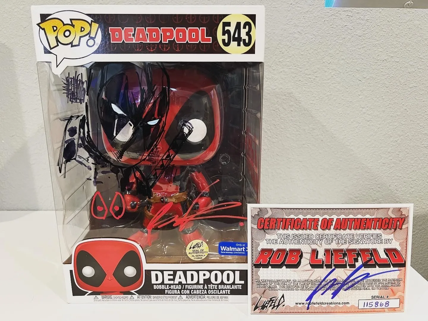 Product image for FUNKO POP! 10" RED DEADPOOL FIGURE #543 + SIG + REMARQUE BY ROB LIEFELD W/ COA