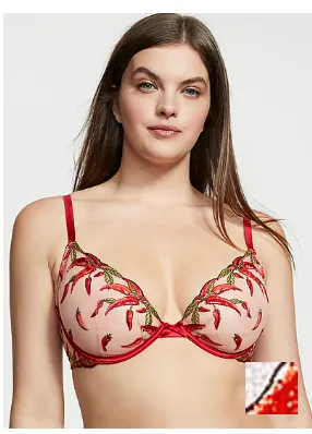 Product image for #40 NWT VS  Very Sexy Unlined Chili Pepper Embroidery Demi 32B