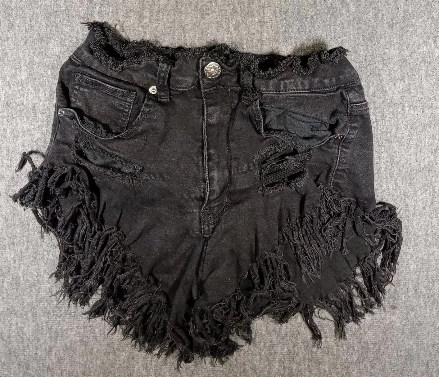 Product image for Women's RedFox Jean Shorts Size Large Black Cutoff Daisy Dukes Distressed Fringes