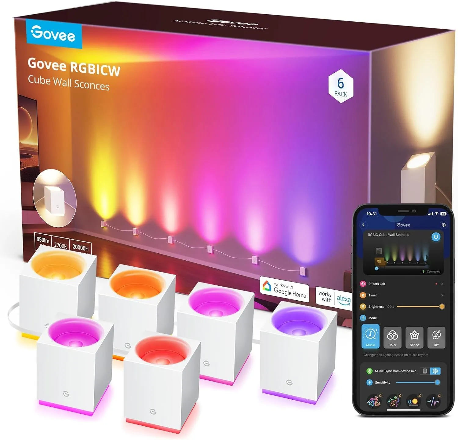 Product image for Govee RGBICW LED Smart Sconce Lights