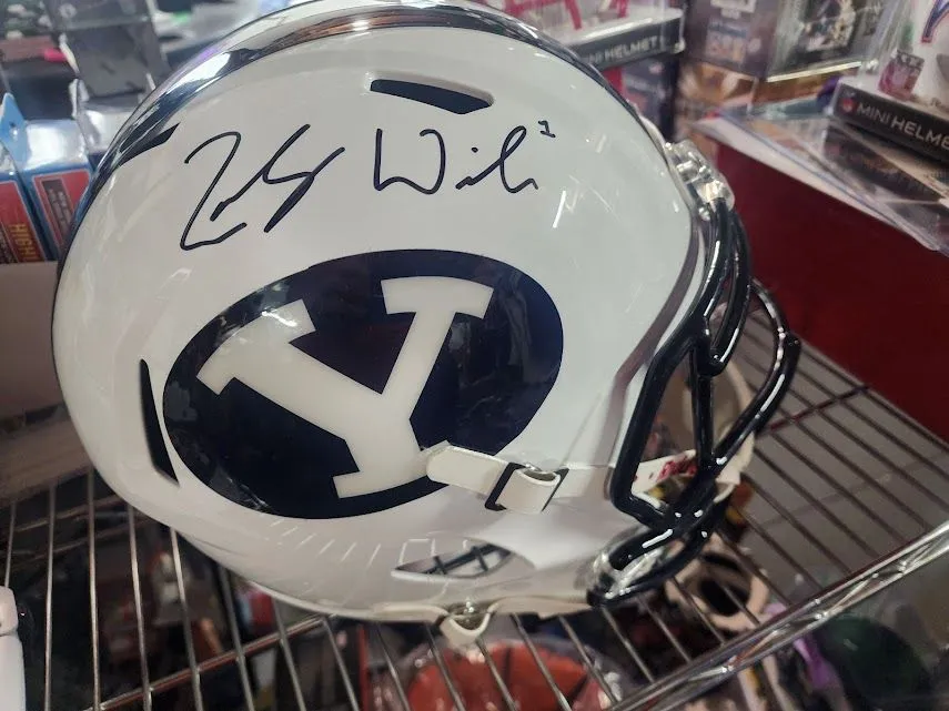 Product image for Zack Wilson BYU Cougars Jets Full Size Helmet Beckett COA