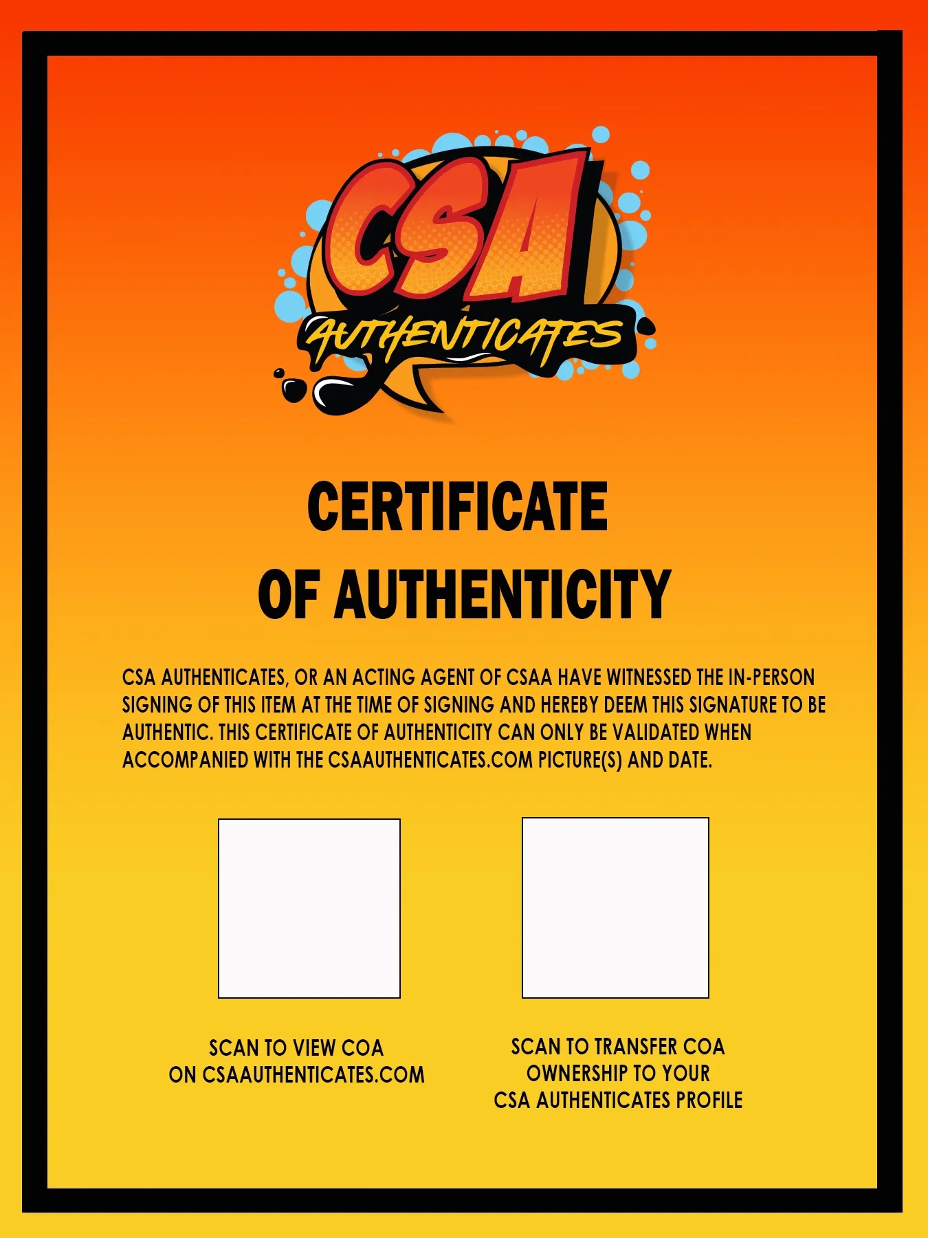 Product image for ADD COA TO PURCHASE (CSA AUTHENTICATES)