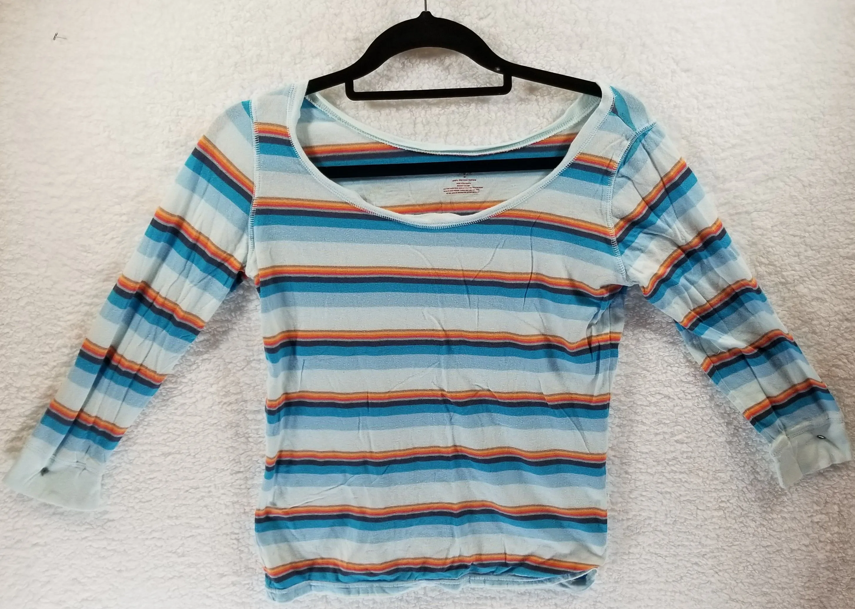 Product image for Tiny Fit Long Sleeve Striped Top (Blue/Orange/Brown/White) Size M