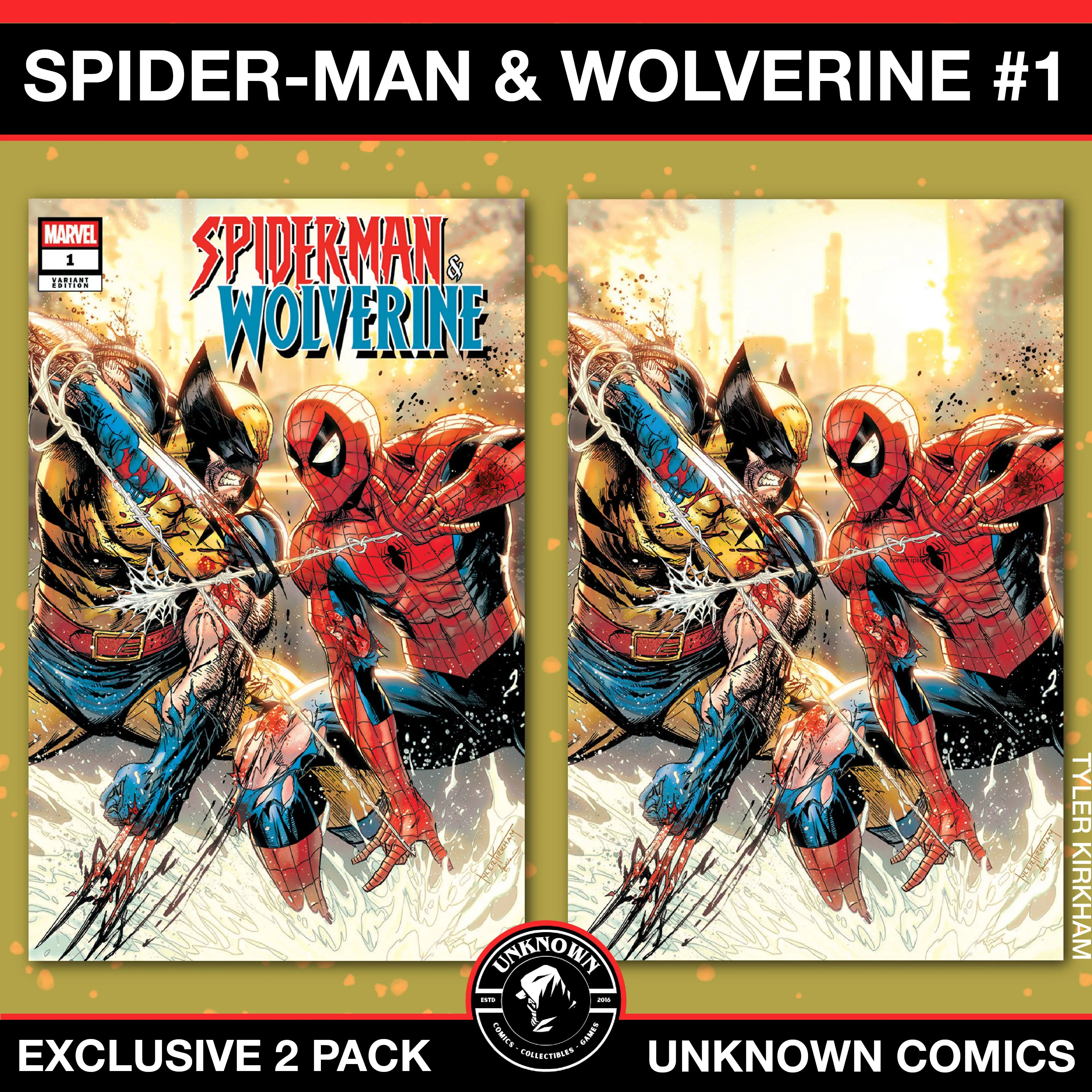 Product image for [2 PACK] Spider-man & Wolverine #1 Unknown Comics Tyler Kirkham Exclusive Var