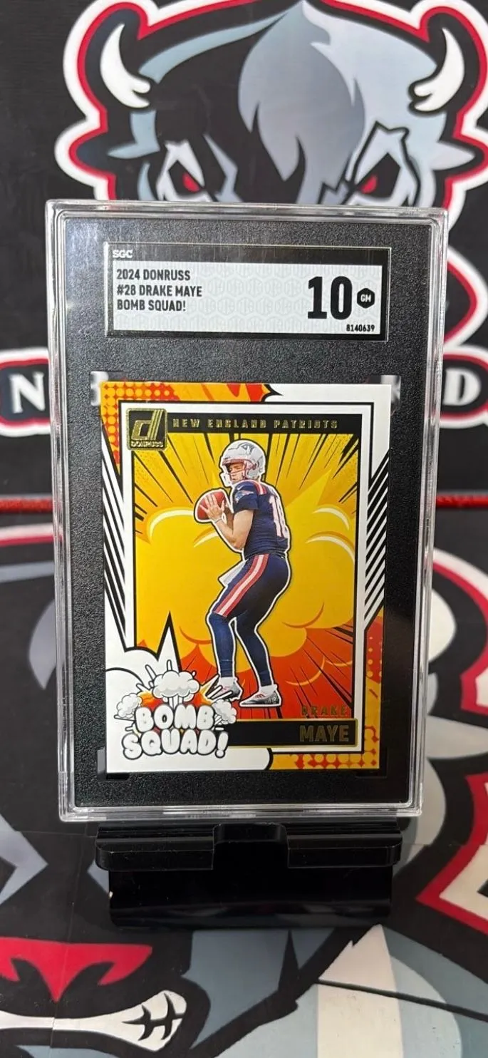 Product image for 2024 Donruss #28 RC Drake Maye Bomb Squad! SGC 10