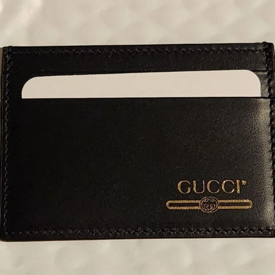 Product image for Gucci Vintage Logo Card Holder Wallet - Black Leather Brand New Authentic