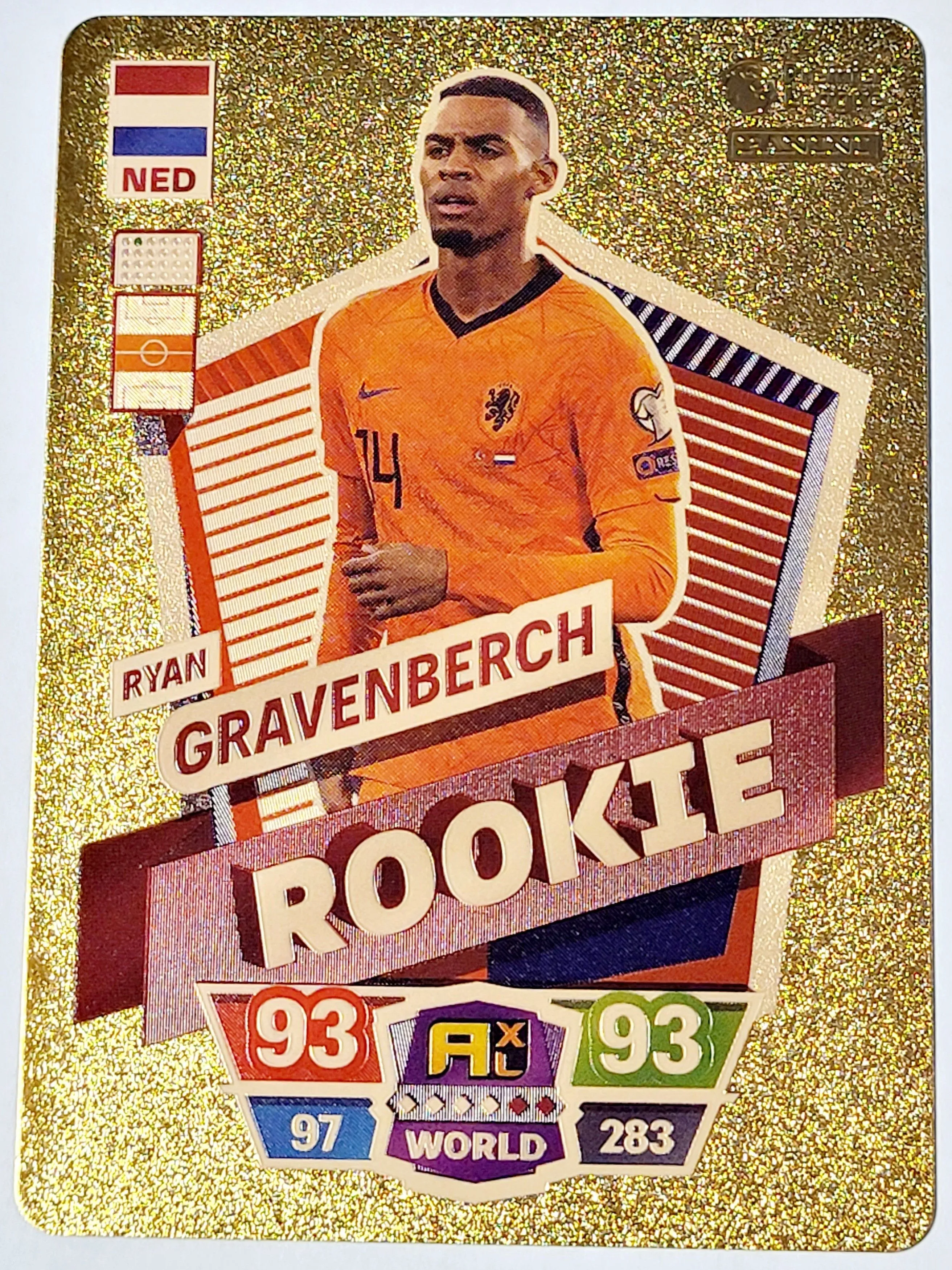 Product image for 2022 Ryan Gravenberch Rookie Panini AdrenalynXL FIFA World Cup Plastic GoldColor Card Near Mint Cond