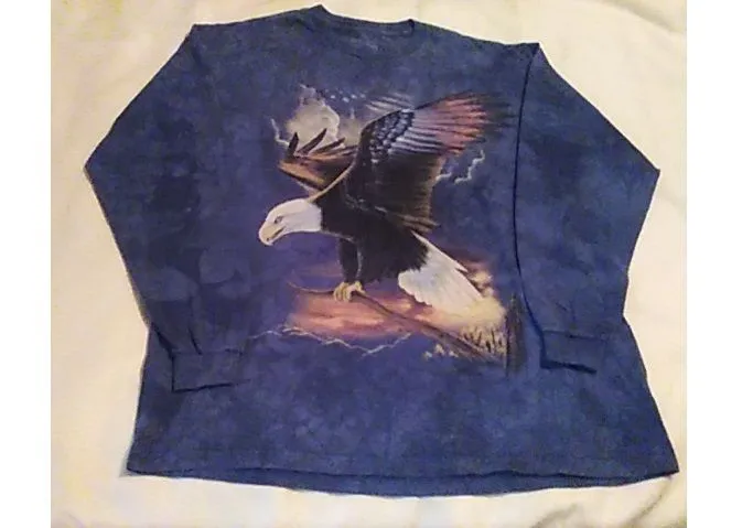 Product image for T Shirt The Mountain Eagle Flag Men's XL Long Sleeve Blue Tie Dye 2006 Unisex