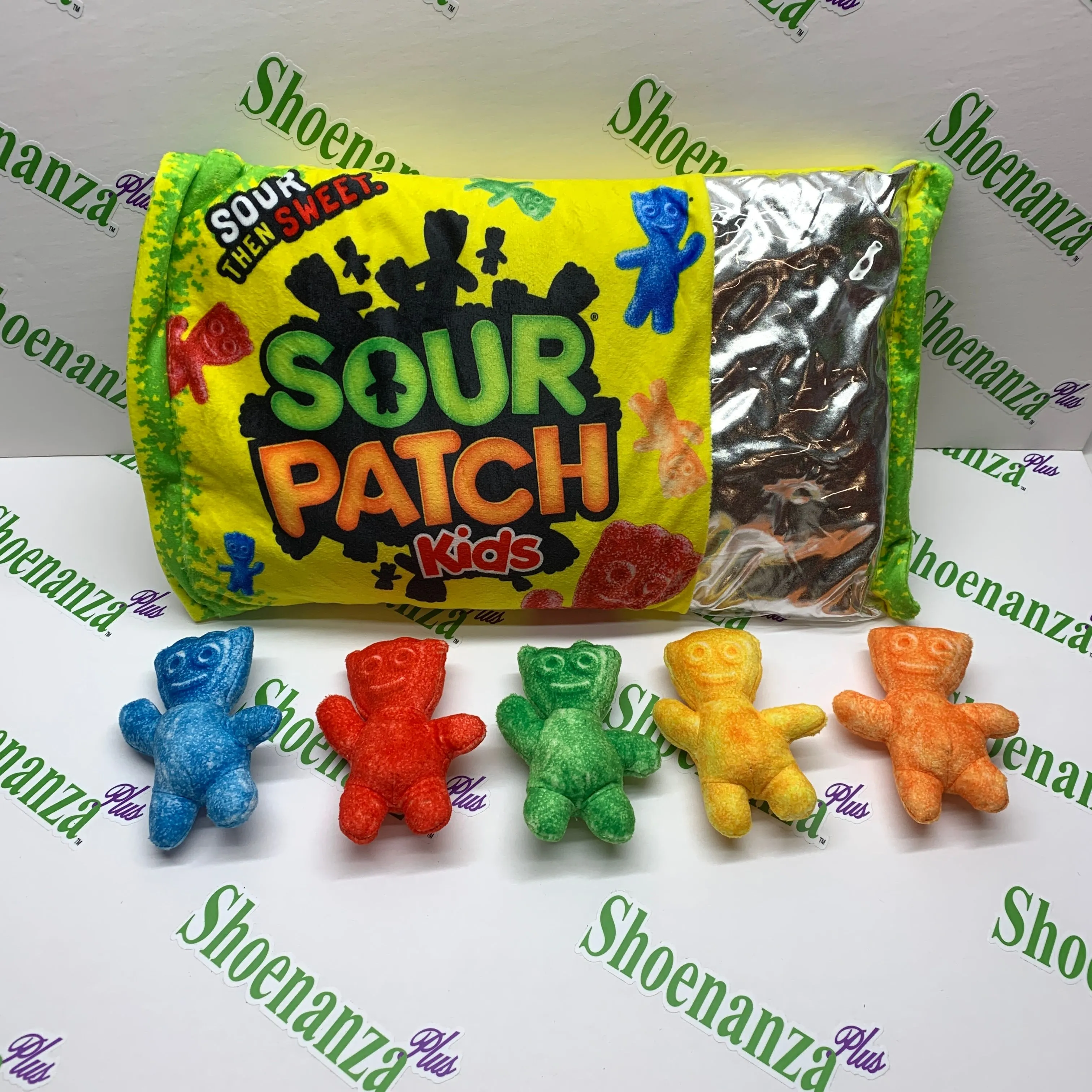 Product image for Sour Patch Kids Package Pillow Set 5 Mini Pillow Plush Zipper Pocket 16.5"x10.5"