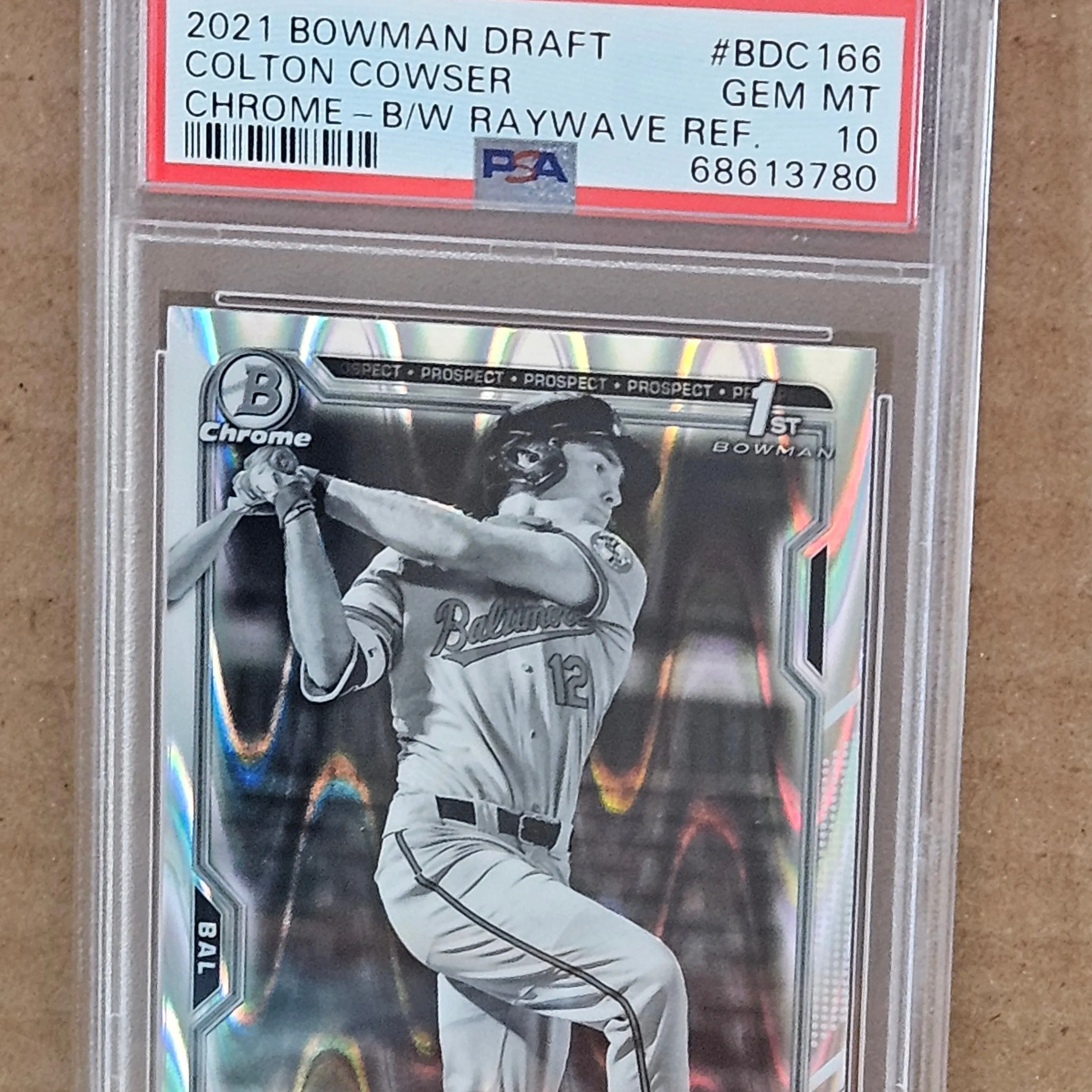 Product image for PSA 10 2021 bowman chrome colton cowser first 1st black white raywave