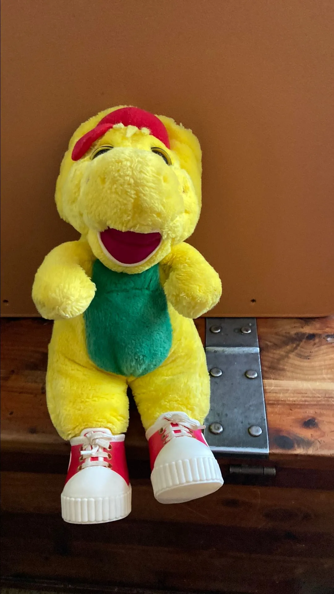 Product image for 3- Vintage 1994 Barney's friend BJ yellow plush- 12" dinosaur