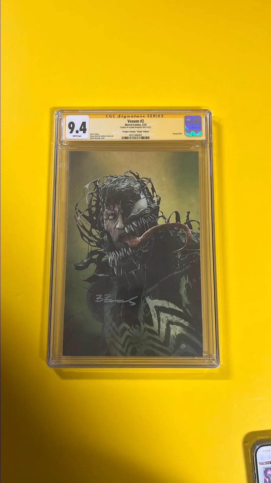 Product image for Venom #2 Virgin Cover - Signed by Bjorn Barends Yellow Label
