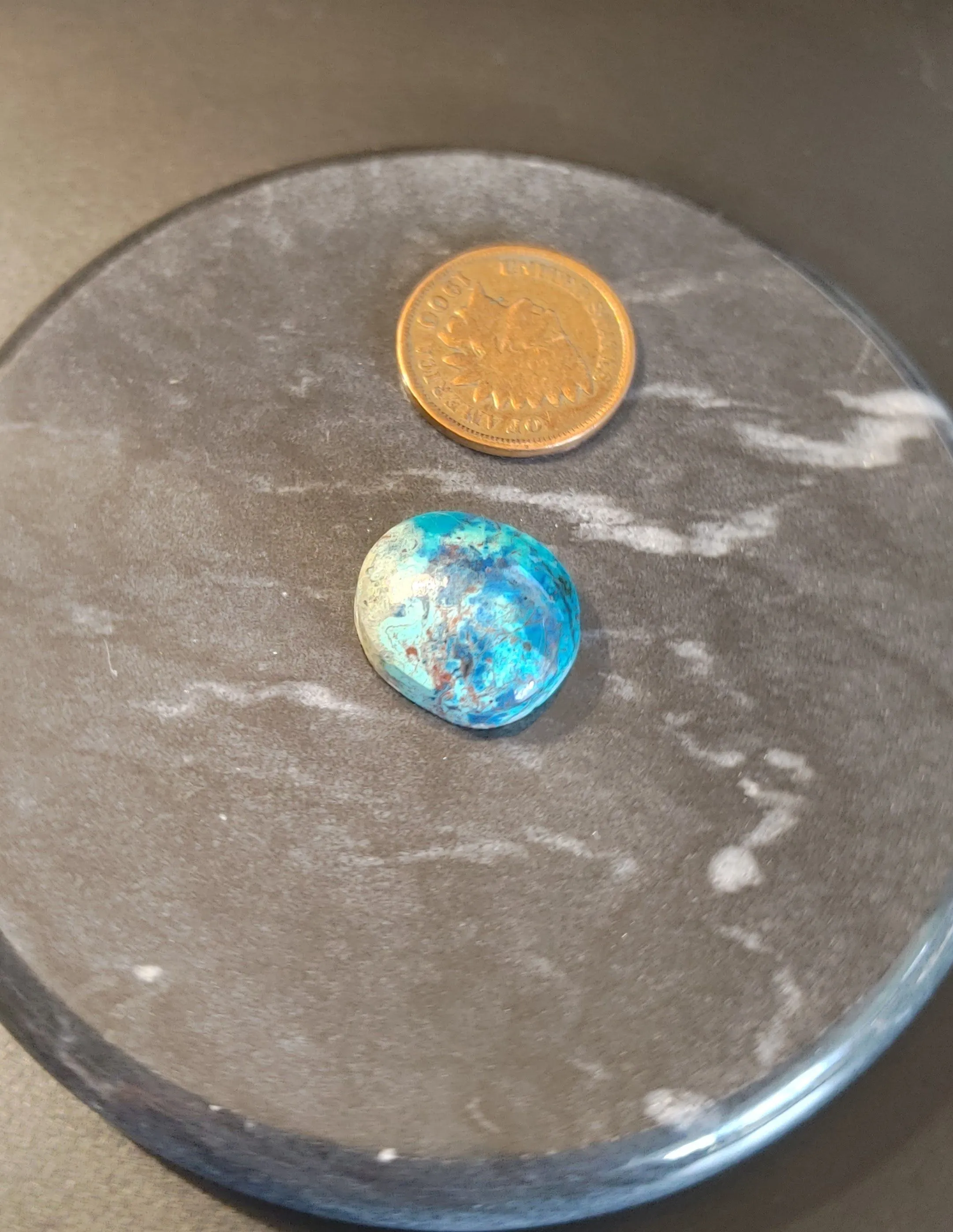 Product image for Polished Handcrafted 17x15mm 13.88ct Freeform Azurite w/ Chrysocolla Cabochon - A CS Original Piece