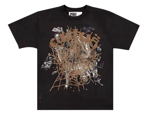 Product image for Travis Scott Cactus Jack x Sp5der Web Airbrush Tee Black size S M L XL XXL