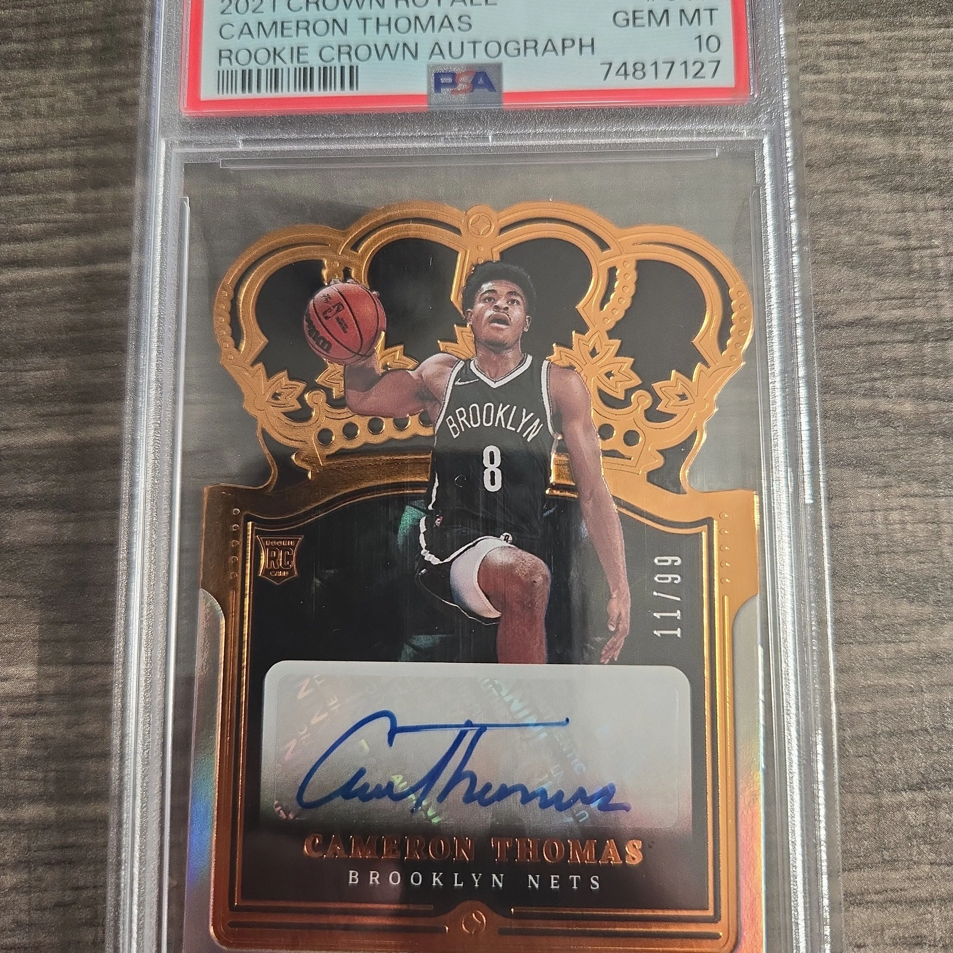 Product image for pop 5!!! 2021 Panini Crown Royale Rookie Crown Autographs Cameron Thomas CTH Rookie Crown Autograph