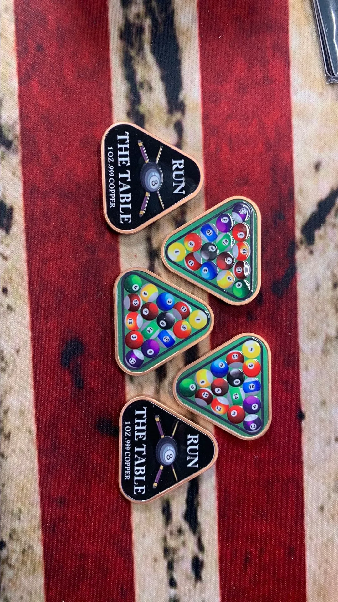 Product image for X5 POOL TABLE / RUN THE TABLE  COLORIZED OBVERSE AND REVERSE! .999 FINE copper ounce