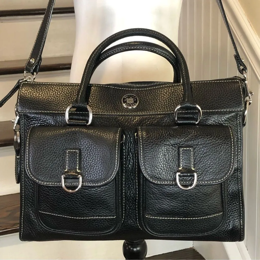 Product image for DOONEY BOURKE Tumbled Black Leather Top Handle Satchel Laptop Shoulder Bag