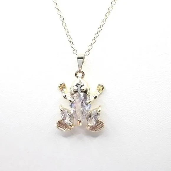 Product image for Frog Diamond CZ Necklace Froggy Gold Plated Chain
