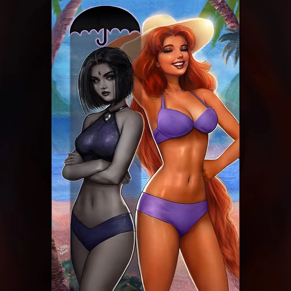 Product image for Starfire and Raven first signed copy-G'Norts swimsuit edition #1