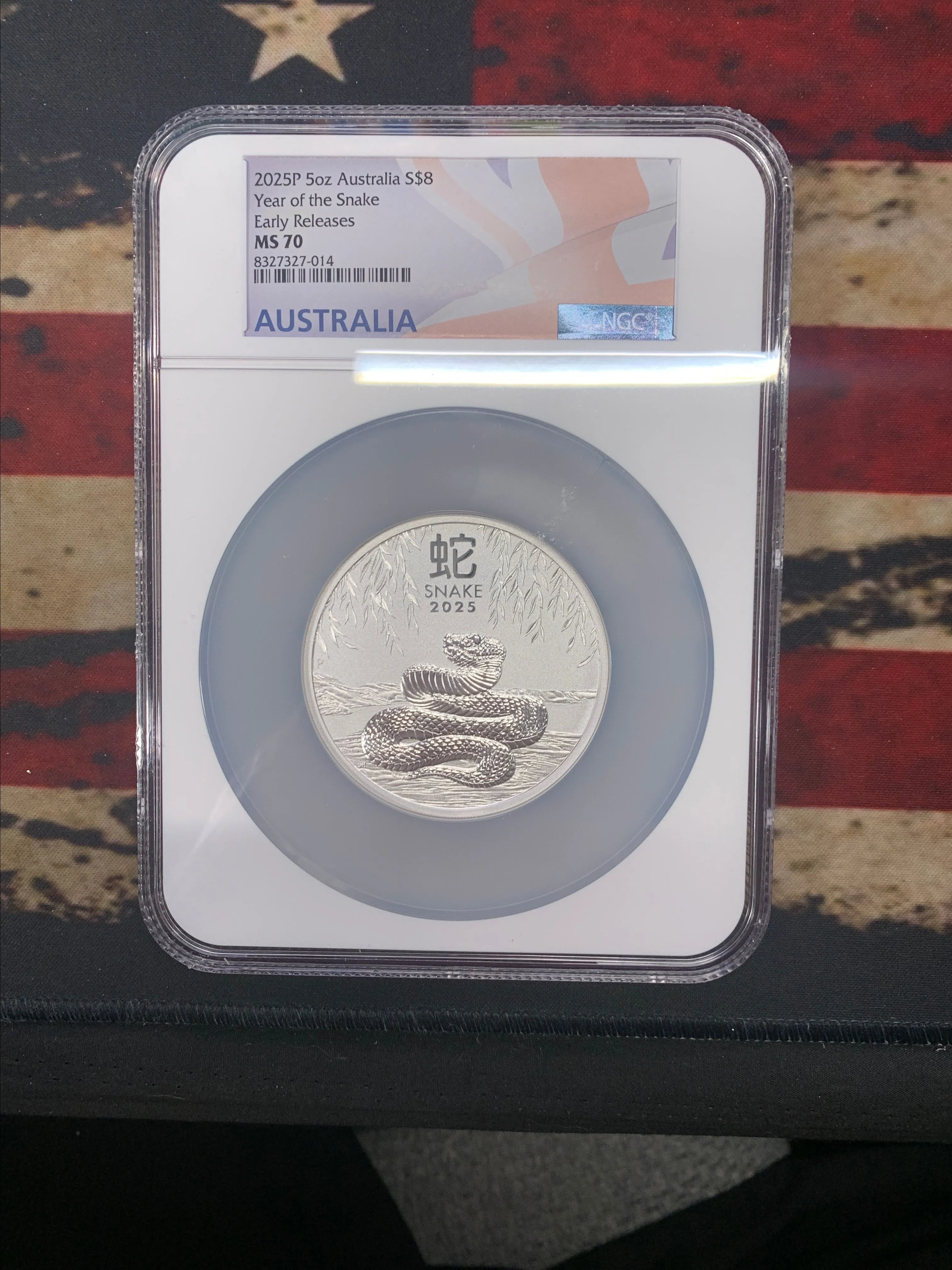 Product image for 2025 Australia Lunar Year of the Snake Early Release 5 oz .999 Silver NGC MS70 ONLY 30 GRADED IN 70!!!!!!
