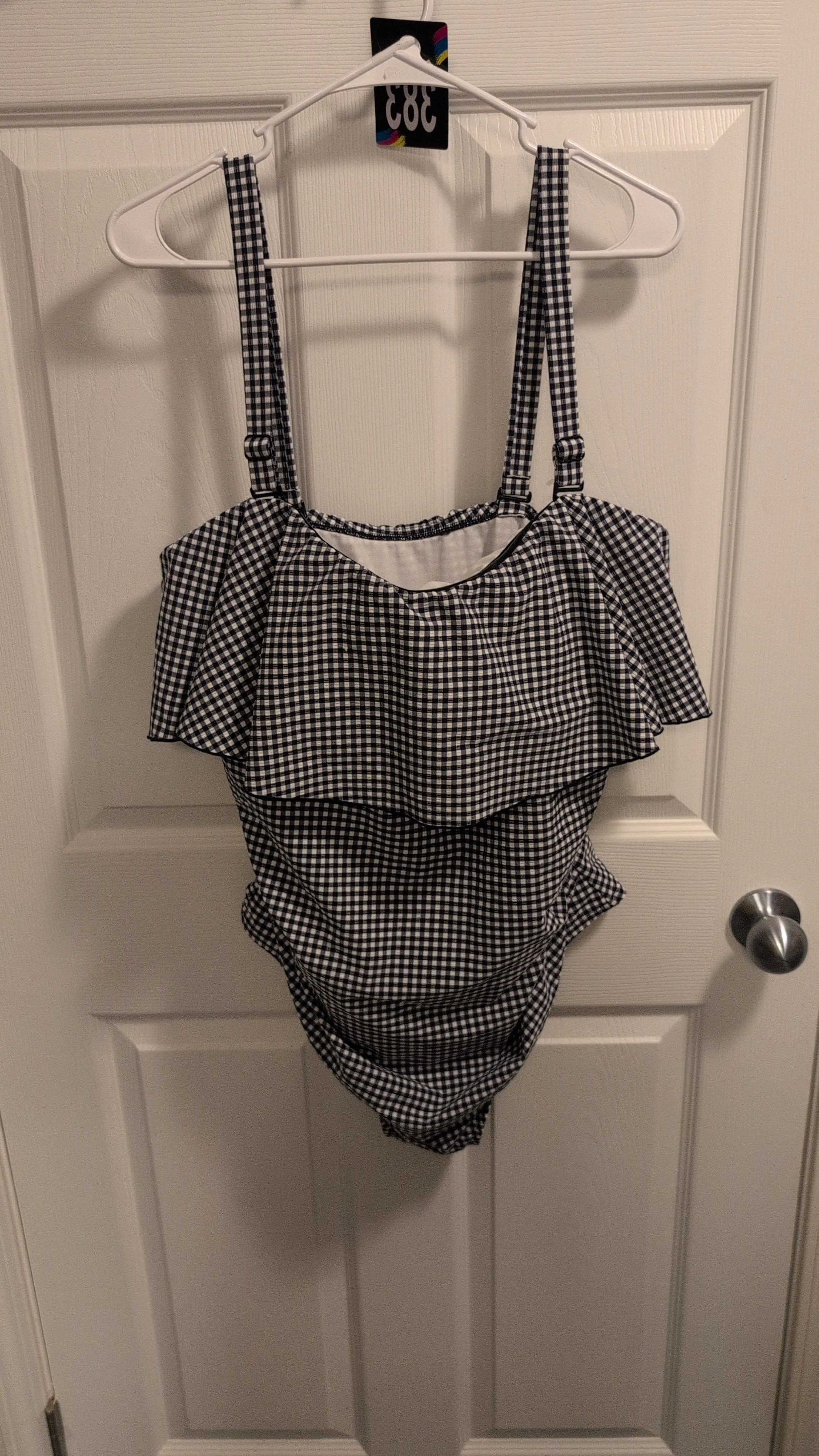 Product image for SALE SWIM 383 Kona Sol b&w gingham bathing suit detachable straps size 22W 3X