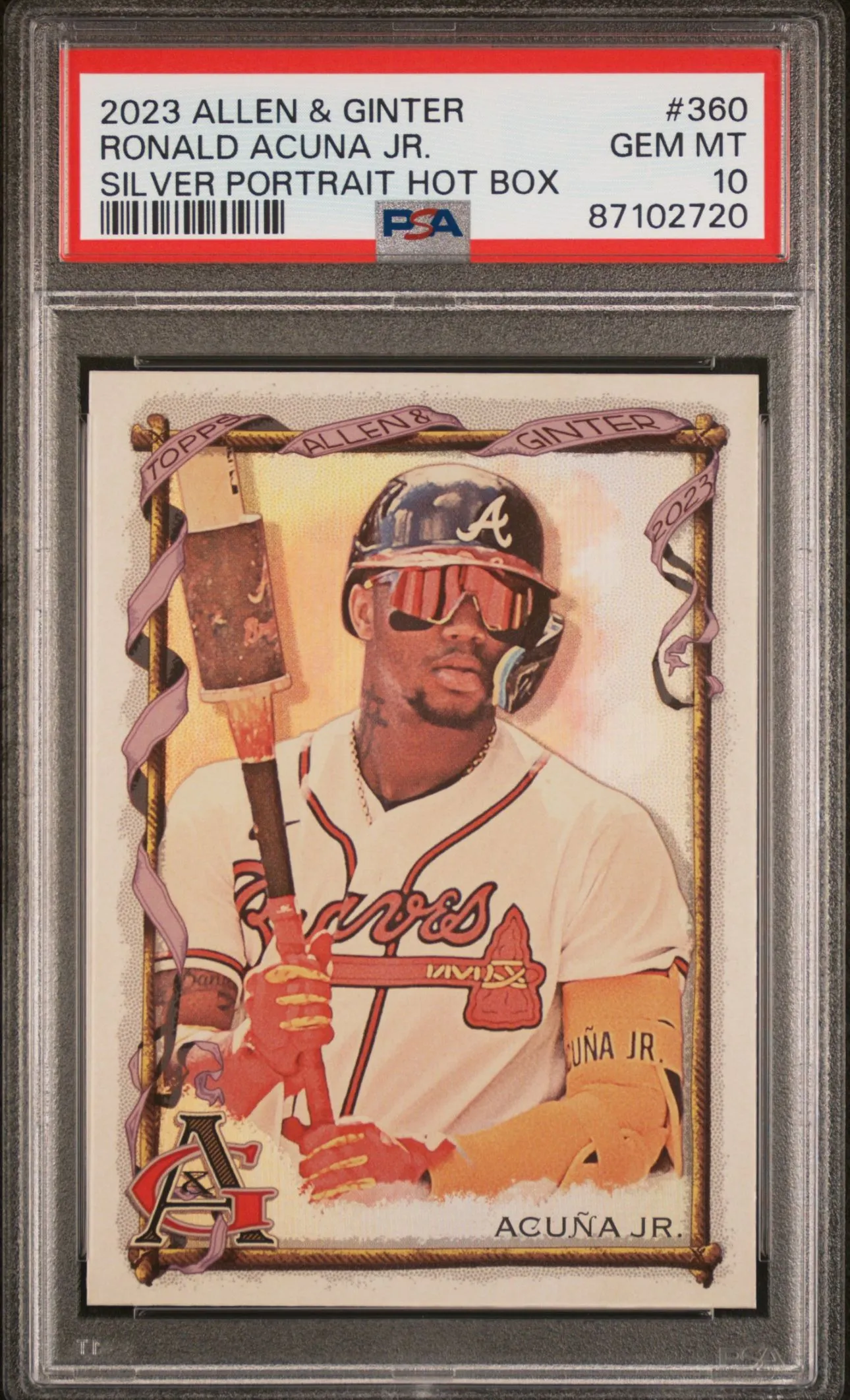 Product image for Ronald Acuna Jr Silver Portrait Hot Box 2023 Allen & Ginter Atlanta Braves PSA 10