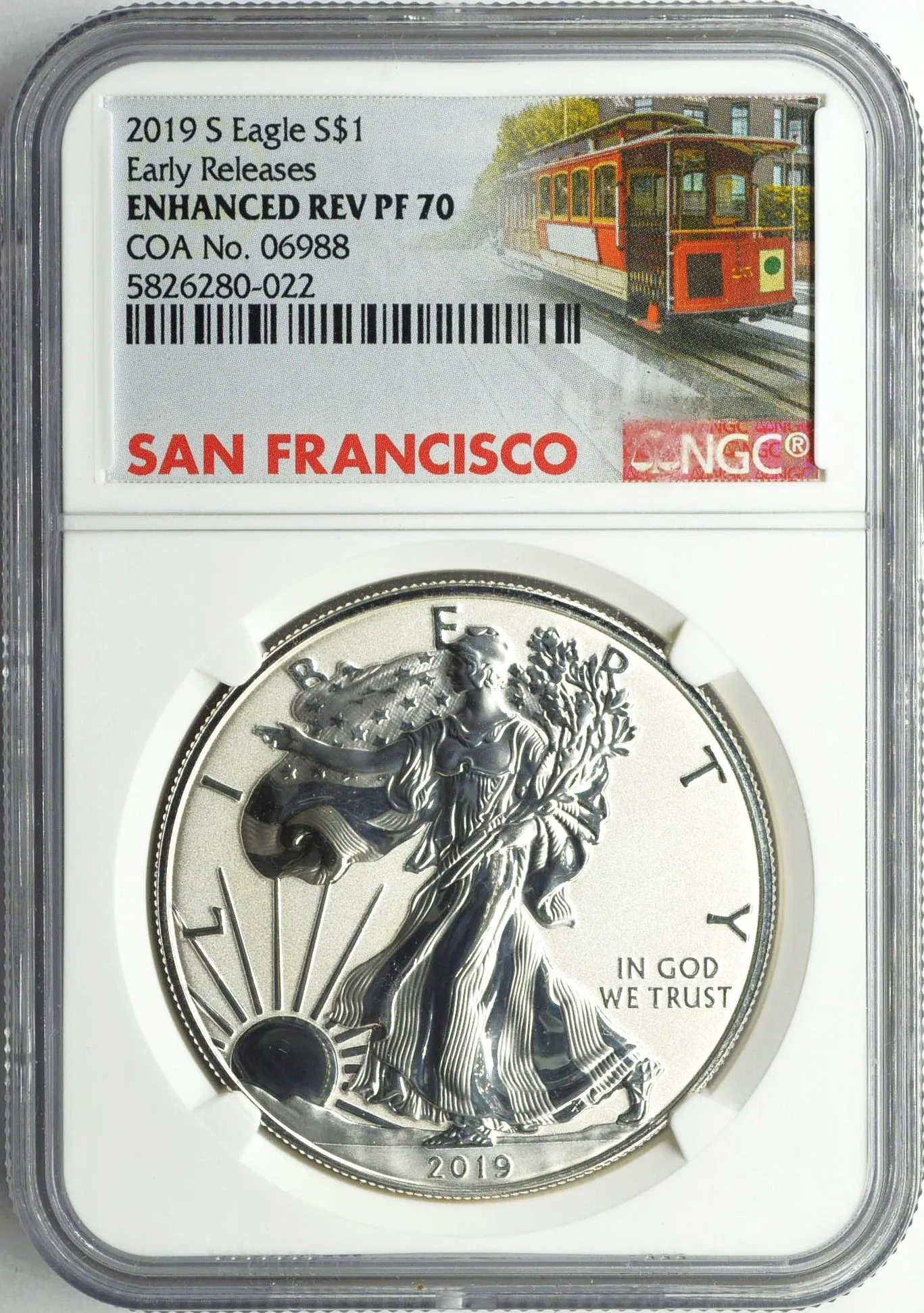 Product image for 2019-S SAN FRANCISCO 1oz SILVER AMERICAN EAGLE EARLY RELEASES ENHANCED REV PF 70