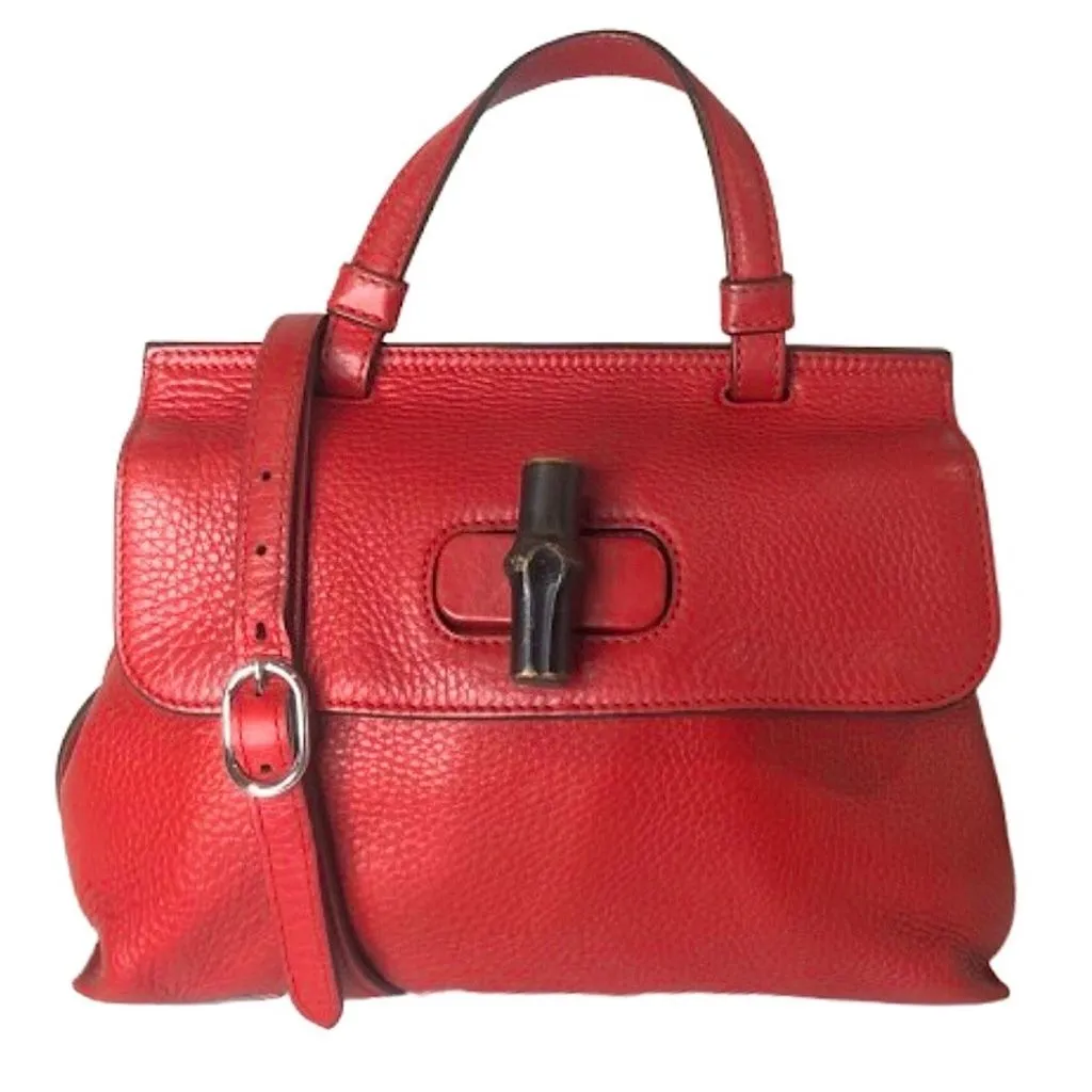 Product image for GUCCI Bamboo Turn-Lock Red Leather Top Handle Front Flap Closure Shoulder Bag