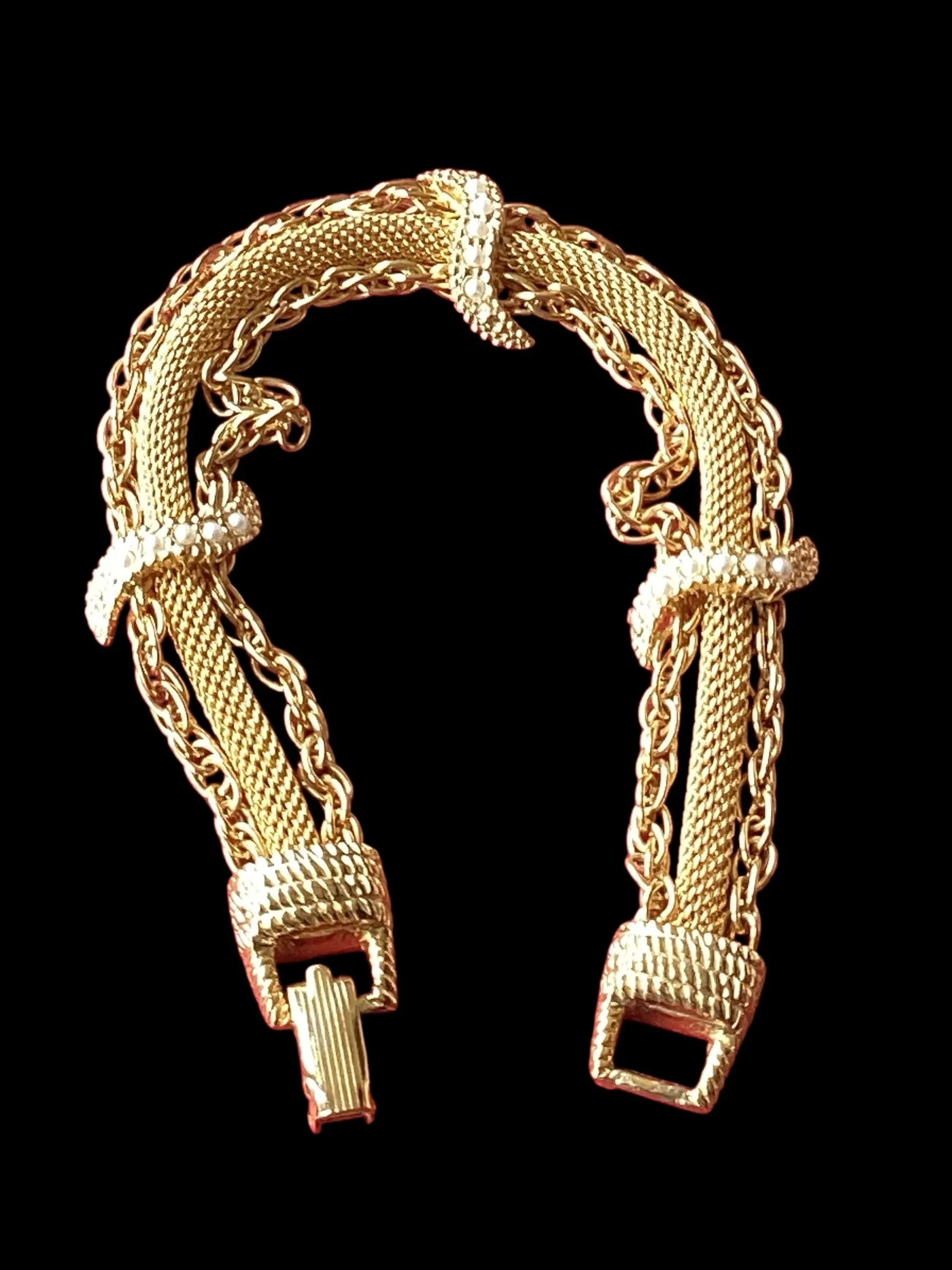 Product image for 1970's Signed Goldette Gold Mesh Pearl Bracelet