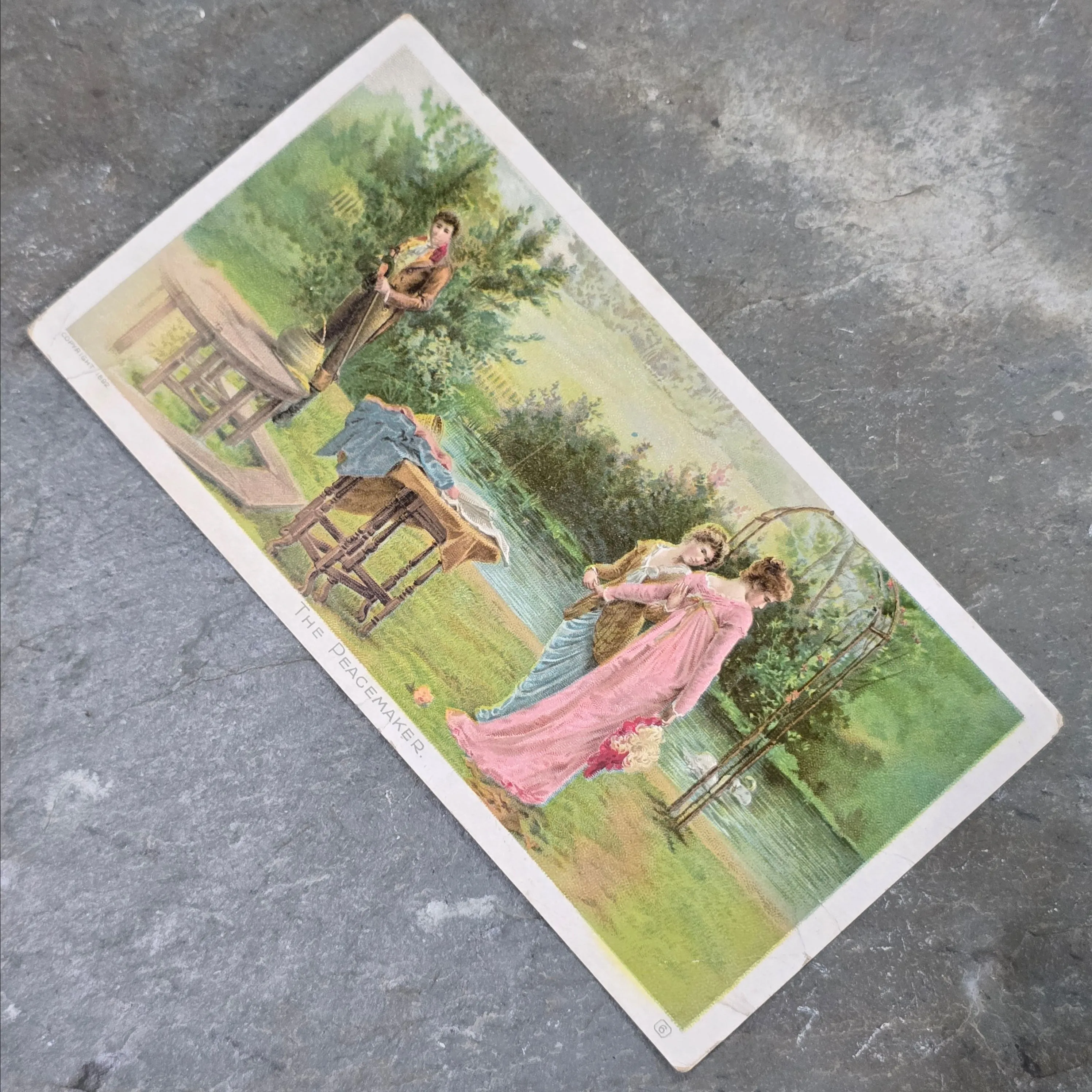 Product image for Newsboy Plug Tobacco Two Girls One Dude in Garden Antique Victorian Trade Card (WN-27-L)