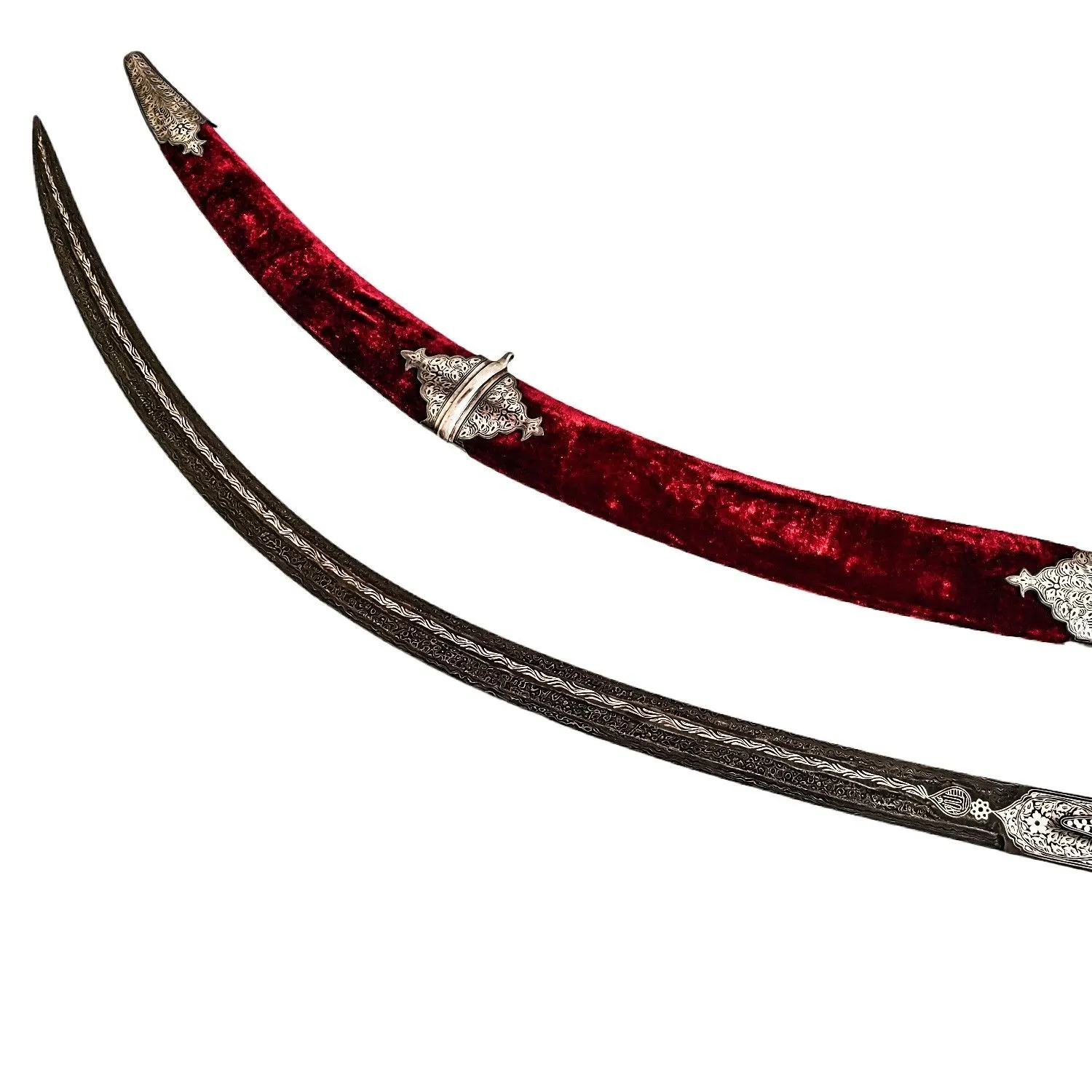 Product image for Shamshir sword with silver work and Damascus blade
