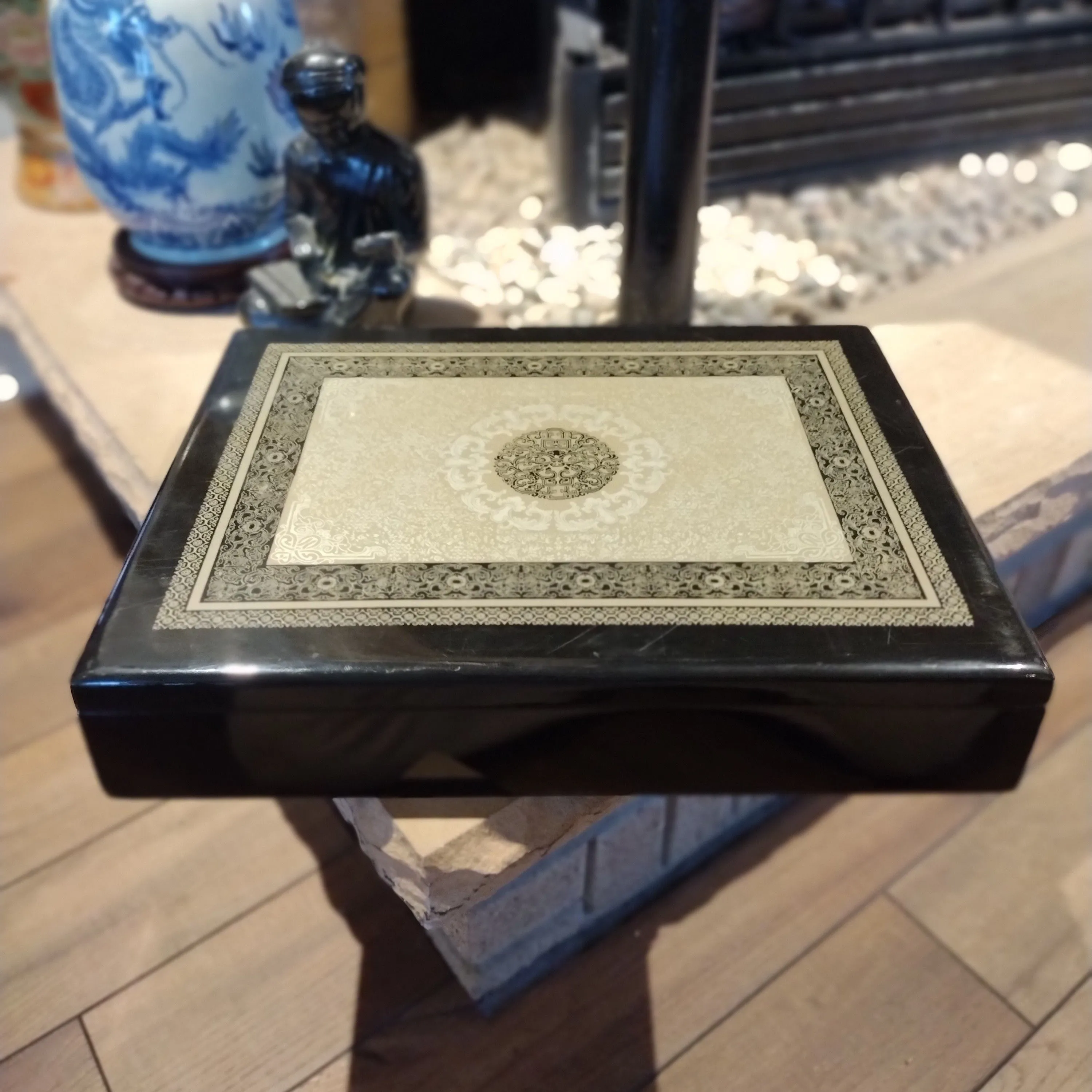 Product image for Vintage Placemats Black Lacquered Glass Mats And Napkin Rings With A Matching...