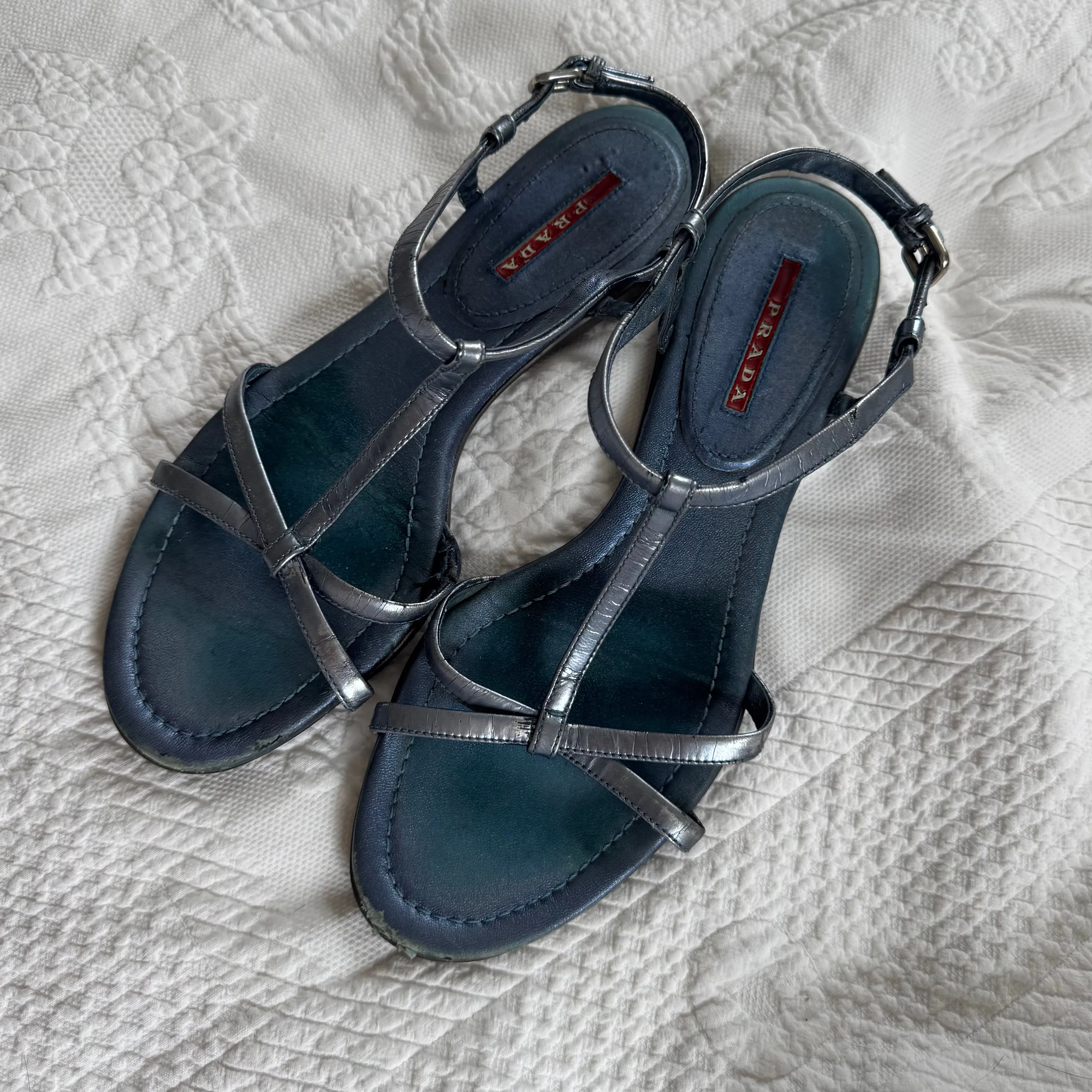 Product image for 20. Prada Blue Metallic Sandals