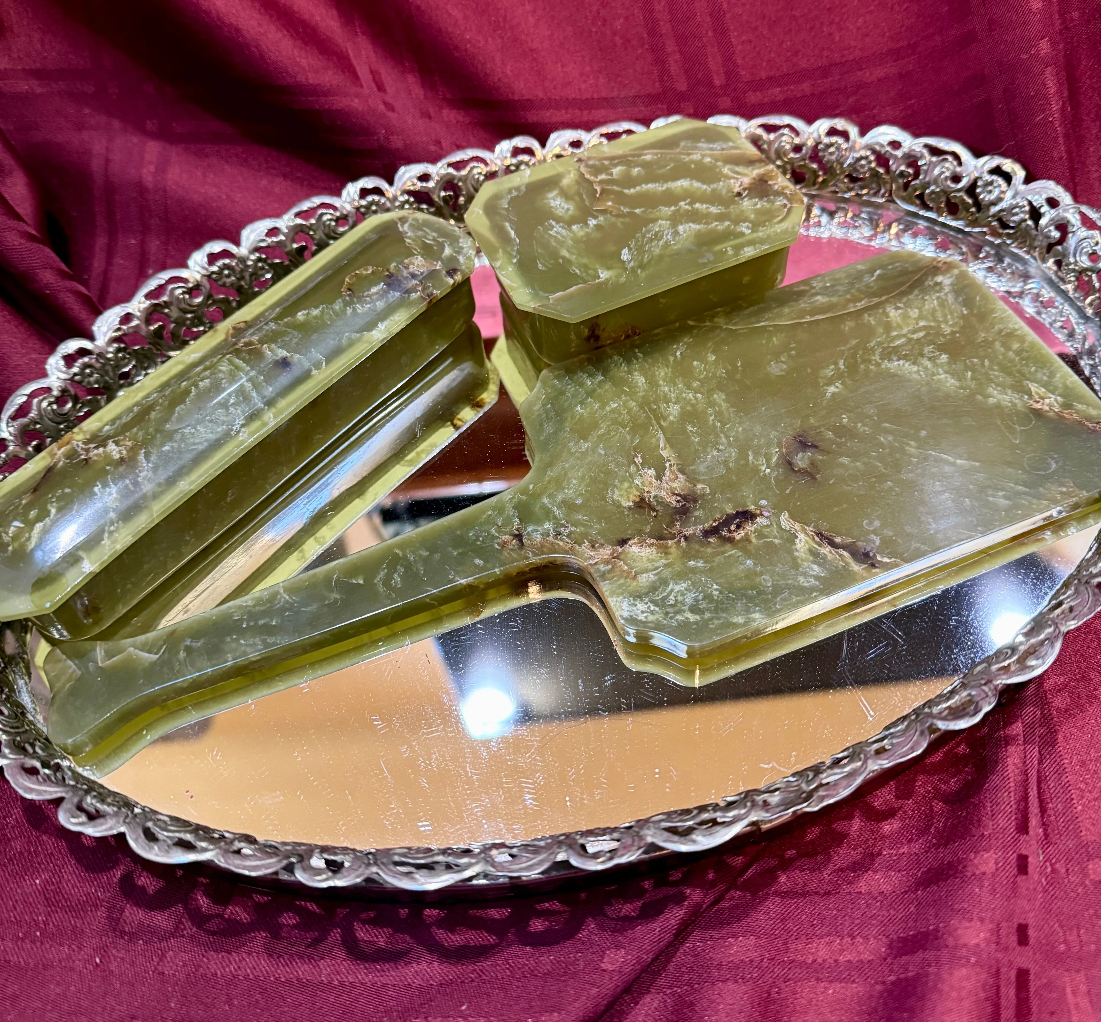 Product image for 22. Green Marbeled Celluloid 3pc Vanity Set