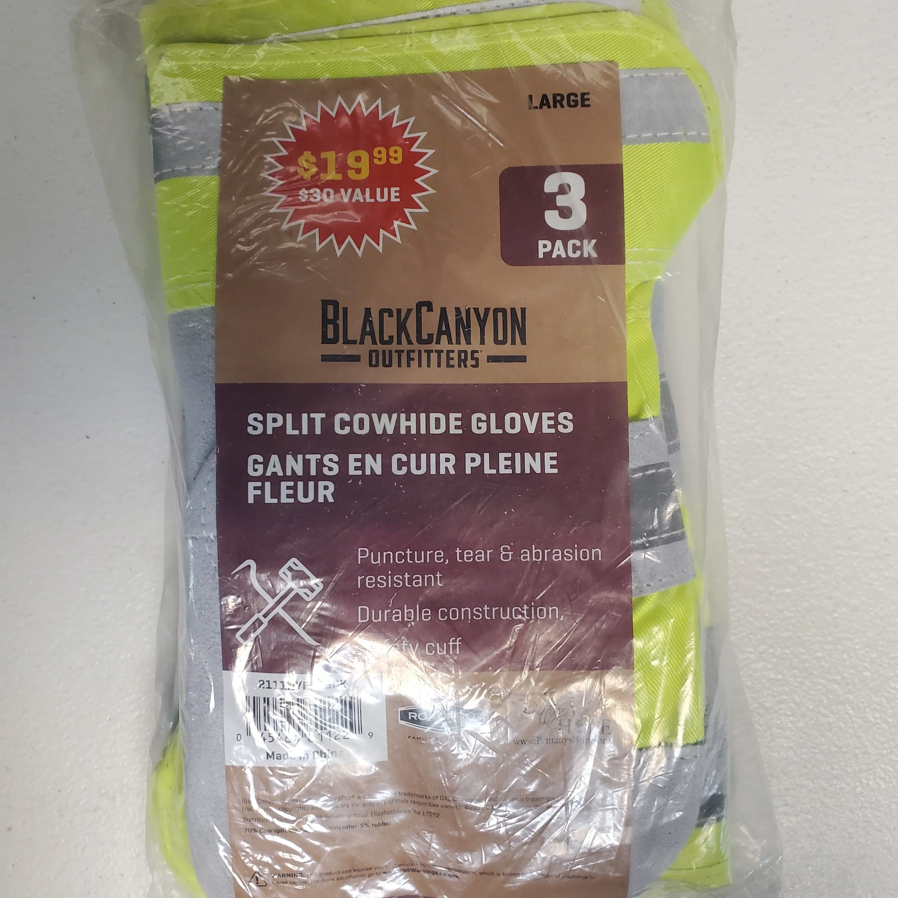 Product image for Reflective Safety - Split Cowhide Gloves - 3 Pack | Size: Large | RRR Tools