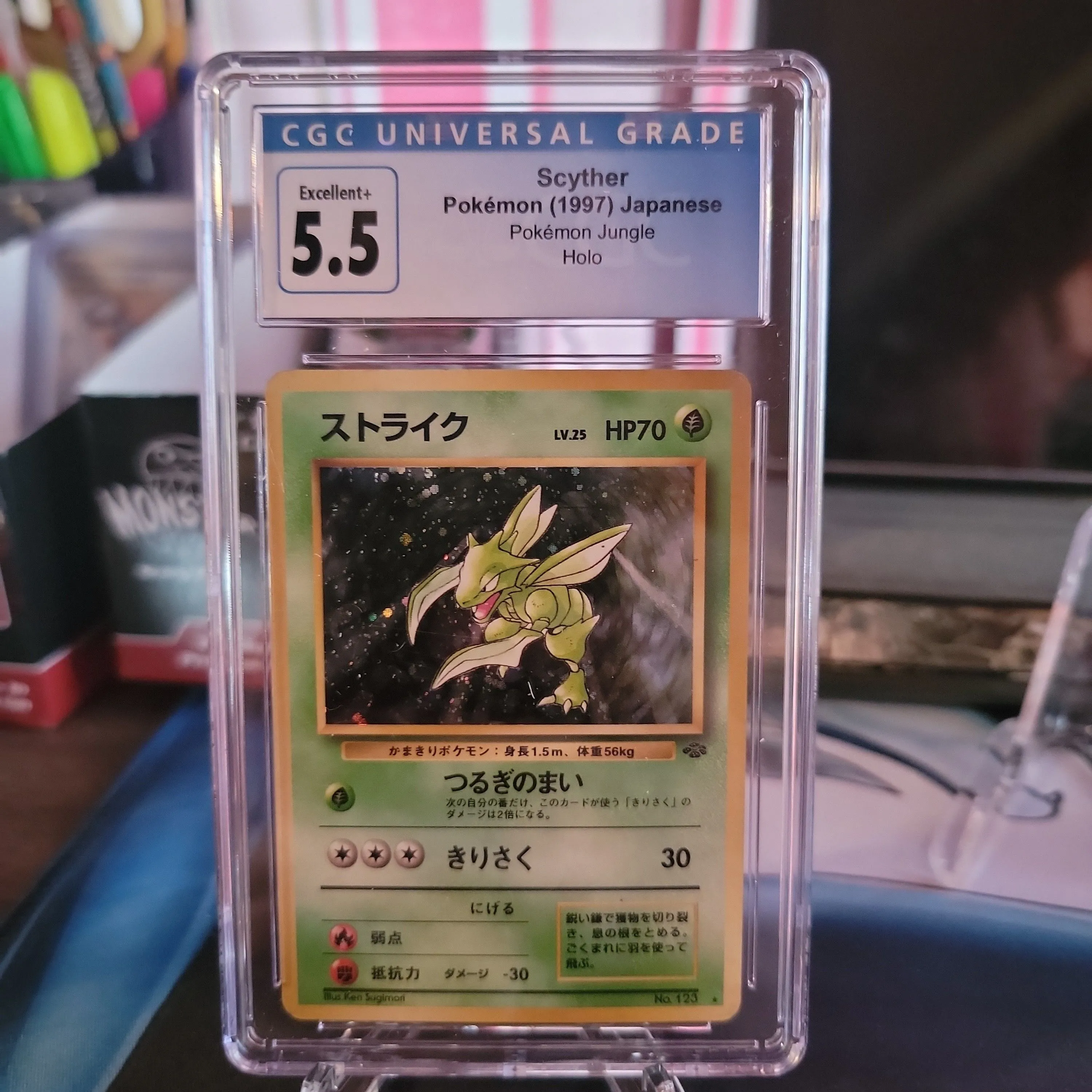 Product image for 1997 Pokemon Jungle Scyther Holo CGC 5.5