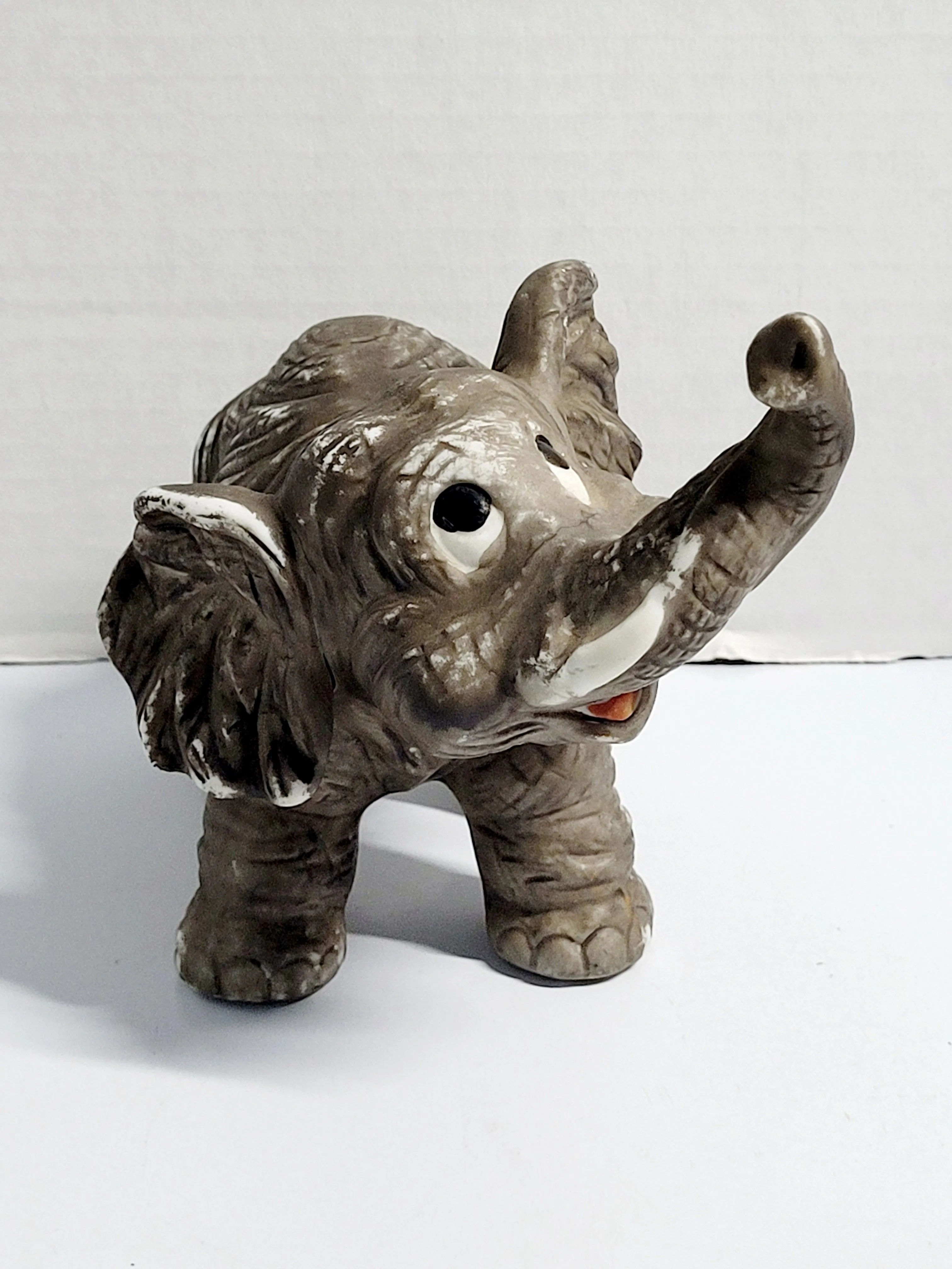 Product image for Andrea Sadak Gray 4" X 6" Playful Elephant Ceramic Pottery Raised Trunk Figurine Very Good Condition