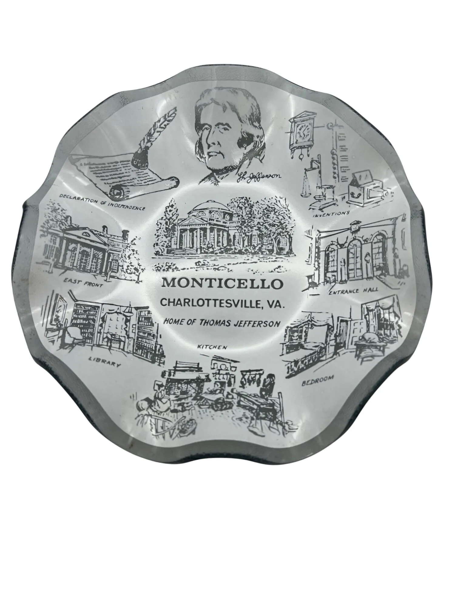 Product image for Monticello Souvenir Decorative Fluted Glass Trinket Dish Thomas Jefferson Home